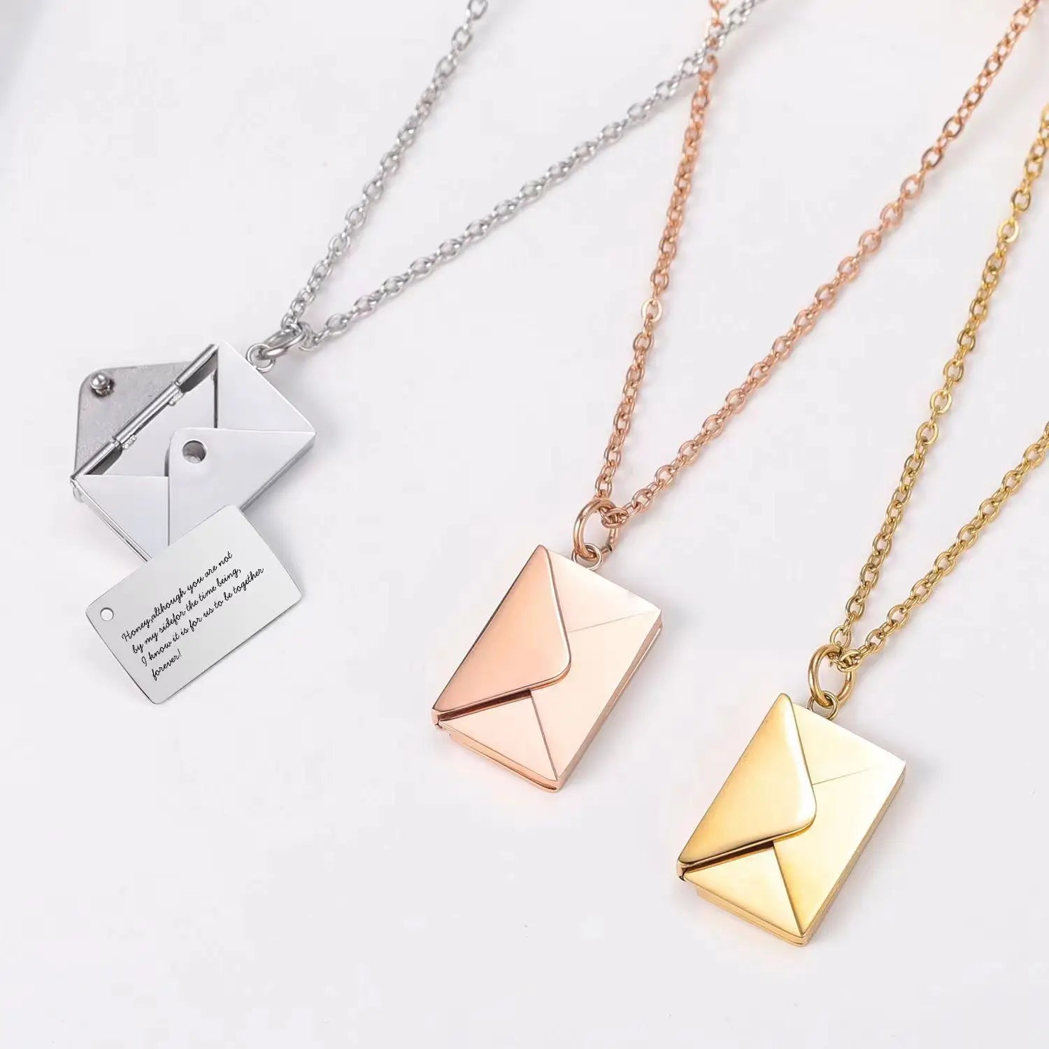 Stainless Steel Envelope Necklace Metal Envelope Pendant Necklaces Choker Mirror Polished Wholesale 5Pcs