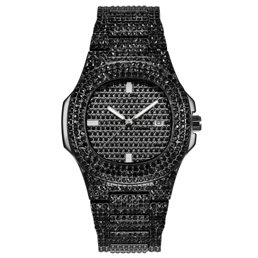 Mens Watches Luxury Brand Fashion Diamond Date Quartz Watch