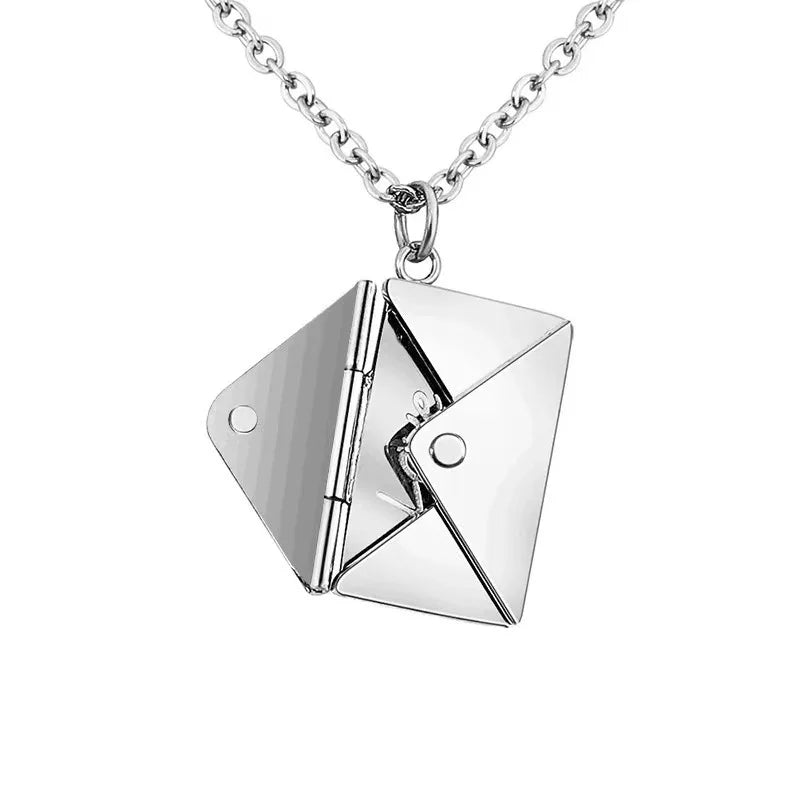 Stainless Steel Envelope Necklace Metal Envelope Pendant Necklaces Choker Mirror Polished Wholesale 5Pcs