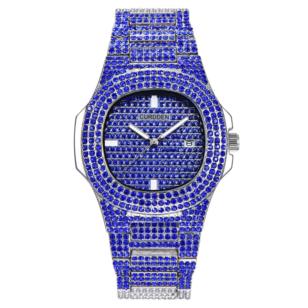 Mens Watches Luxury Brand Fashion Diamond Date Quartz Watch