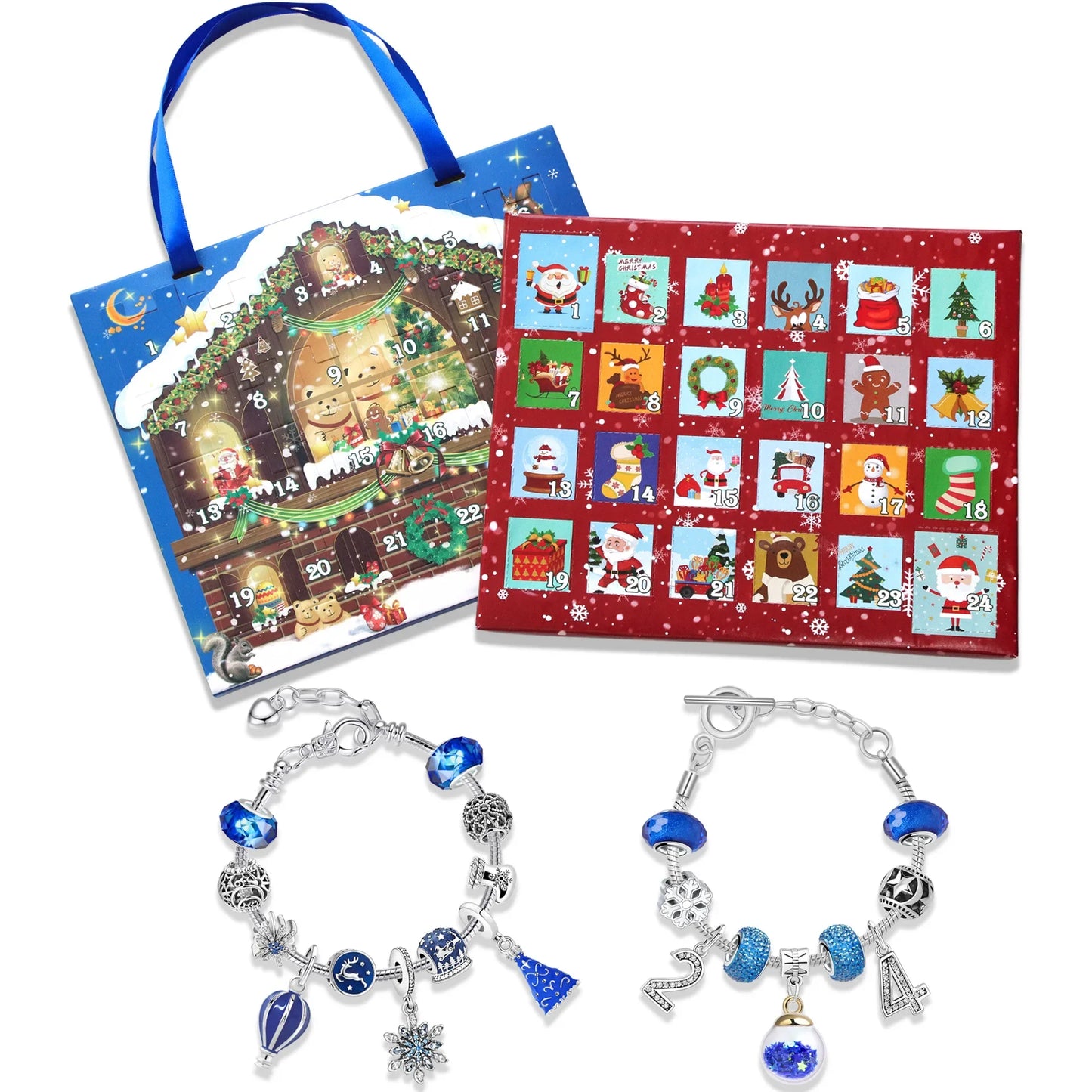 24 Days DIY Advent Calendar Jewelry Gift Box Blue Jewelry Bracelets Set for Girls Kids 2023 Countdown Christmas Advent Calendar