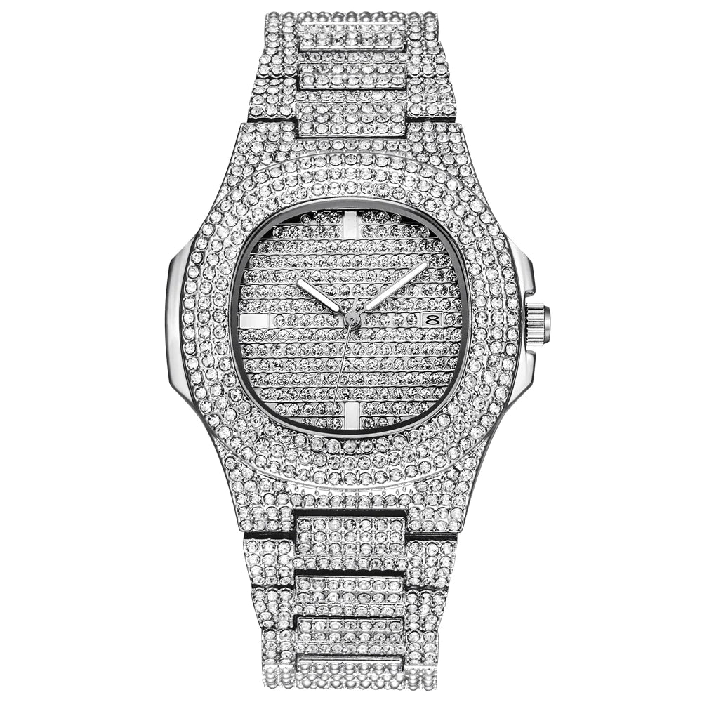 Mens Watches Luxury Brand Fashion Diamond Date Quartz Watch