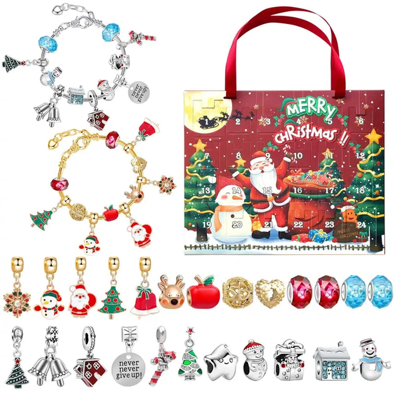 24 Days DIY Advent Calendar Jewelry Gift Box Blue Jewelry Bracelets Set for Girls Kids 2023 Countdown Christmas Advent Calendar