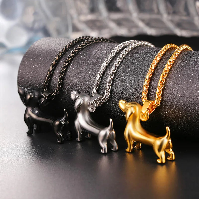 "Dachshund Delight: Stylish Stainless Steel Dog Necklace for Men - Perfect Gift for Sausage Dog Lovers!"