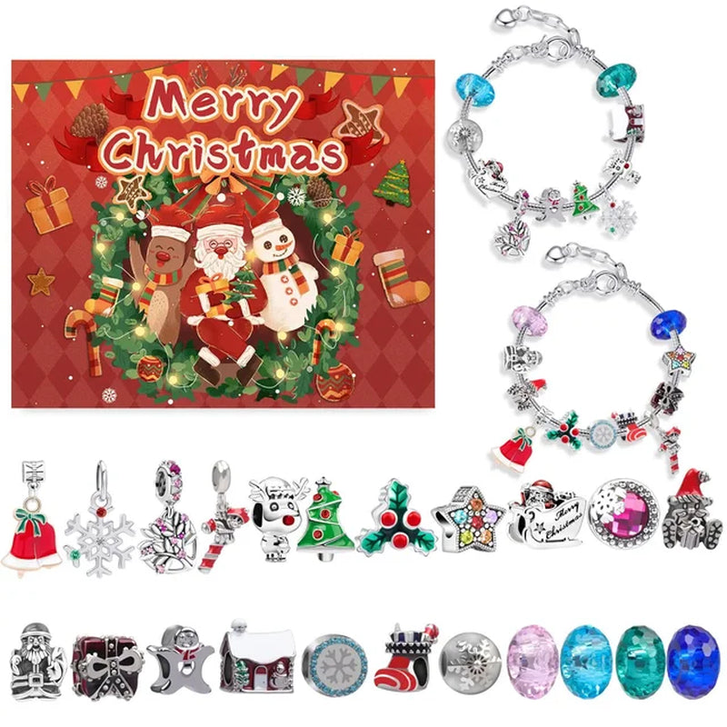 24 Days DIY Advent Calendar Jewelry Gift Box Blue Jewelry Bracelets Set for Girls Kids 2023 Countdown Christmas Advent Calendar