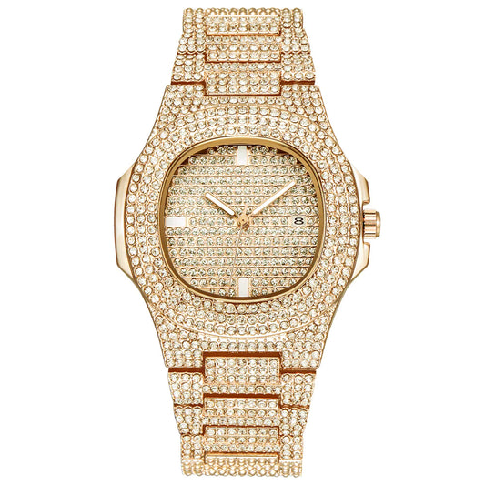 Mens Watches Luxury Brand Fashion Diamond Date Quartz Watch