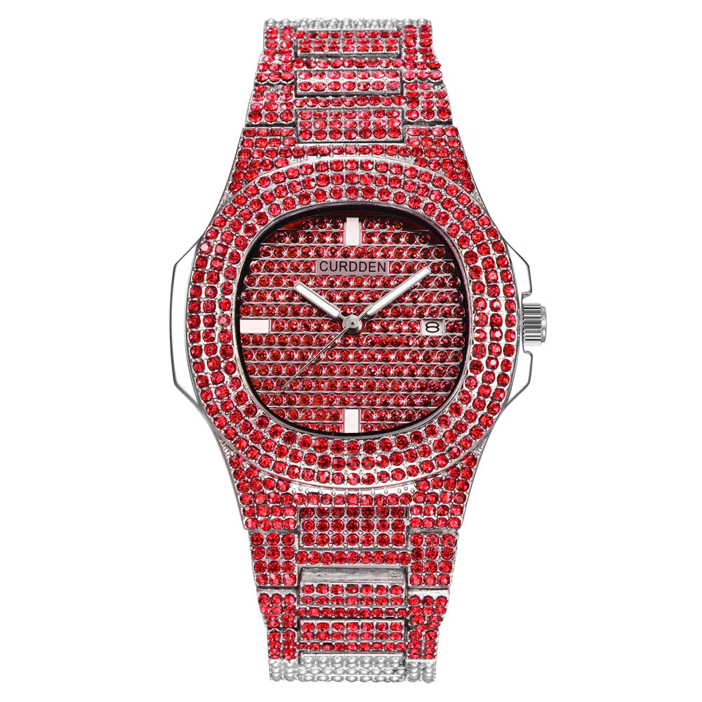 Mens Watches Luxury Brand Fashion Diamond Date Quartz Watch