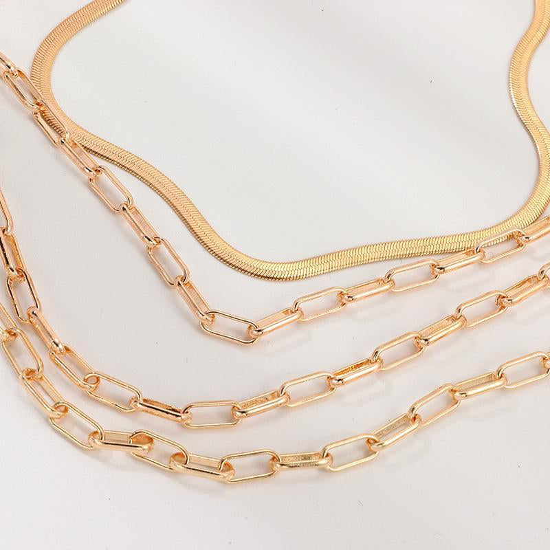 "Exquisite 18K Gold Plated Chain Link Necklace Set - Italian Design, 4 Pieces"