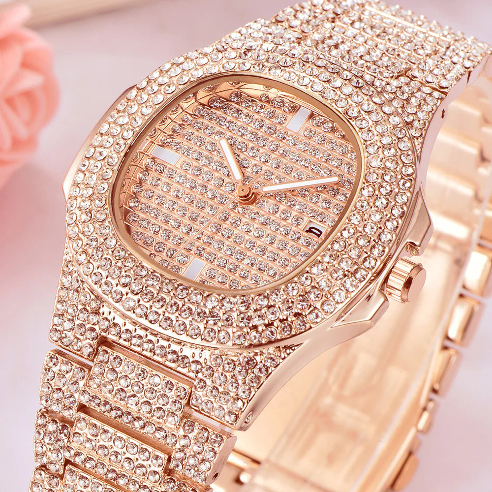 Mens Watches Luxury Brand Fashion Diamond Date Quartz Watch