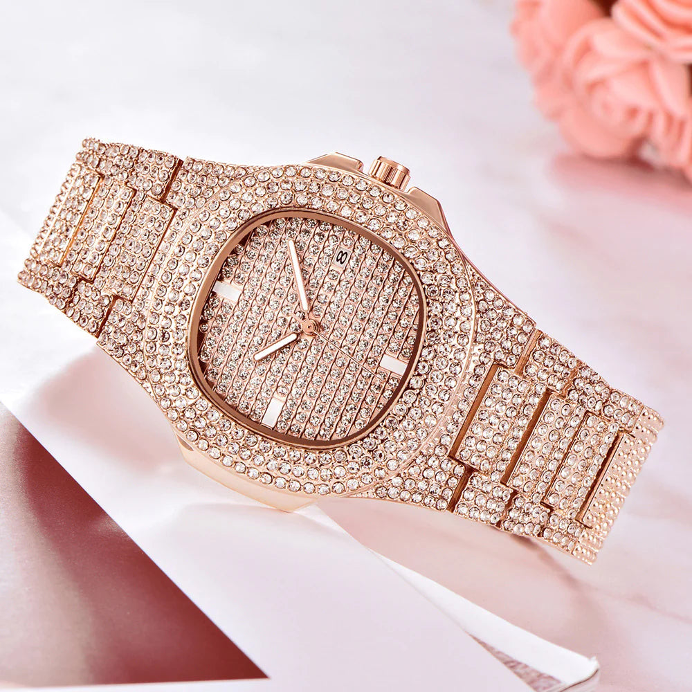 Mens Watches Luxury Brand Fashion Diamond Date Quartz Watch