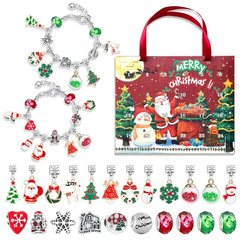 24 Days DIY Advent Calendar Jewelry Gift Box Blue Jewelry Bracelets Set for Girls Kids 2023 Countdown Christmas Advent Calendar