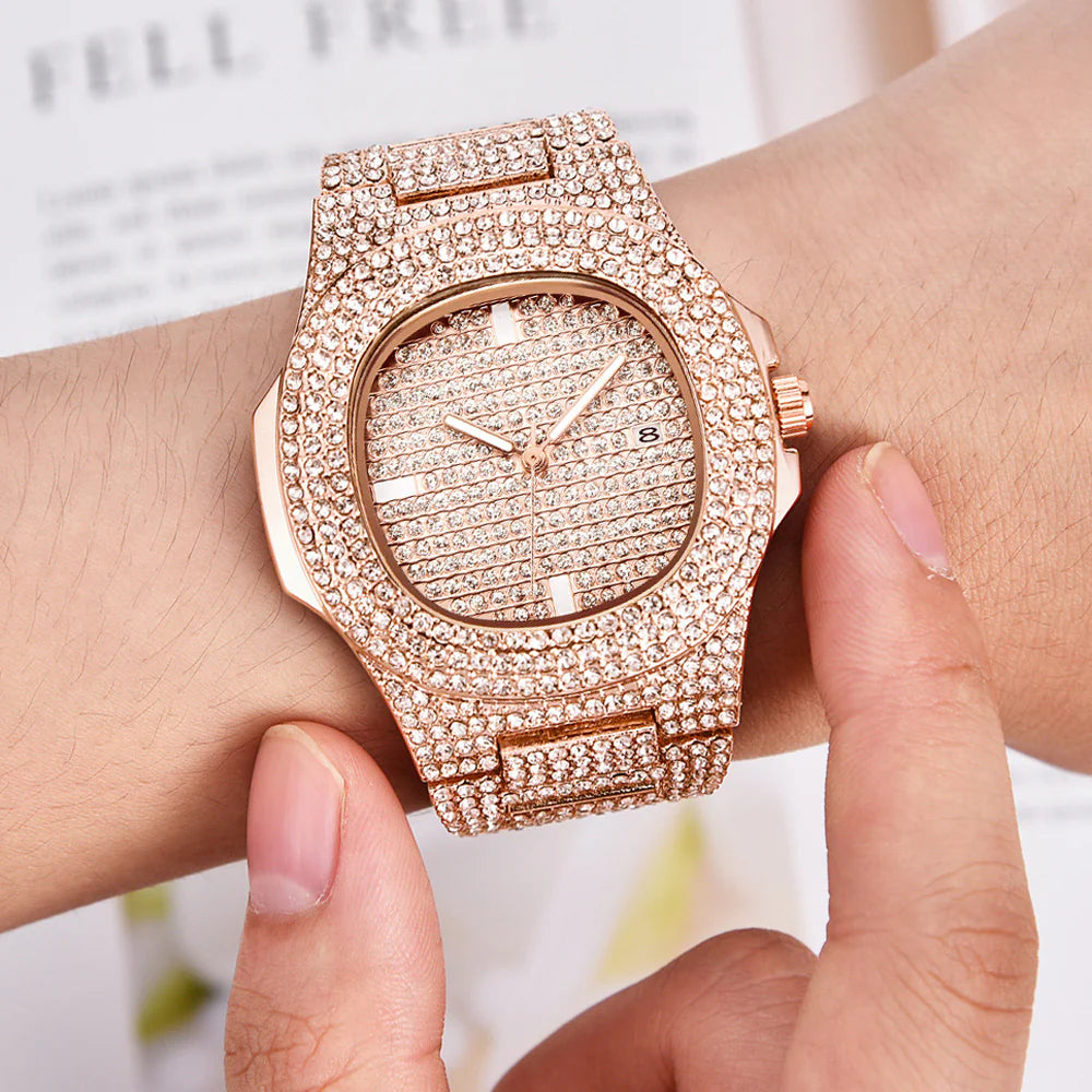 Mens Watches Luxury Brand Fashion Diamond Date Quartz Watch