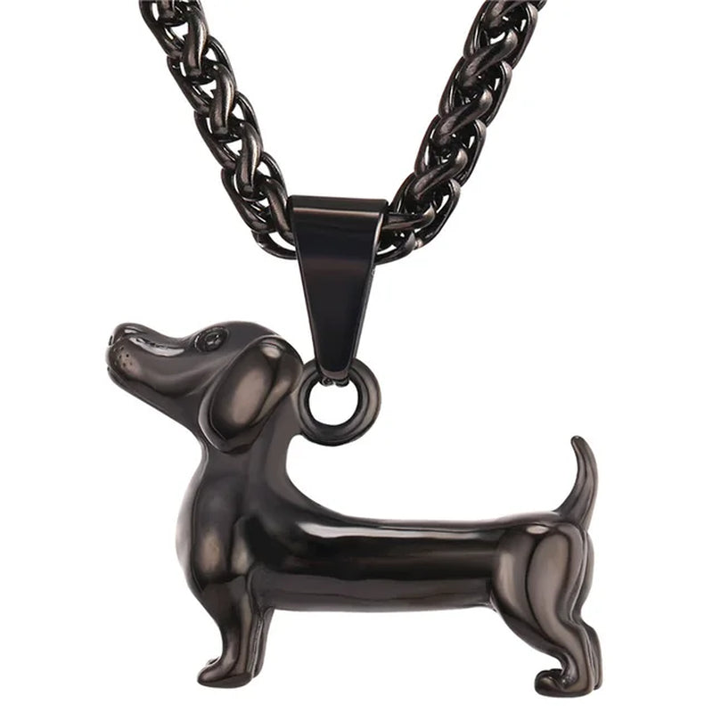 "Dachshund Delight: Stylish Stainless Steel Dog Necklace for Men - Perfect Gift for Sausage Dog Lovers!"