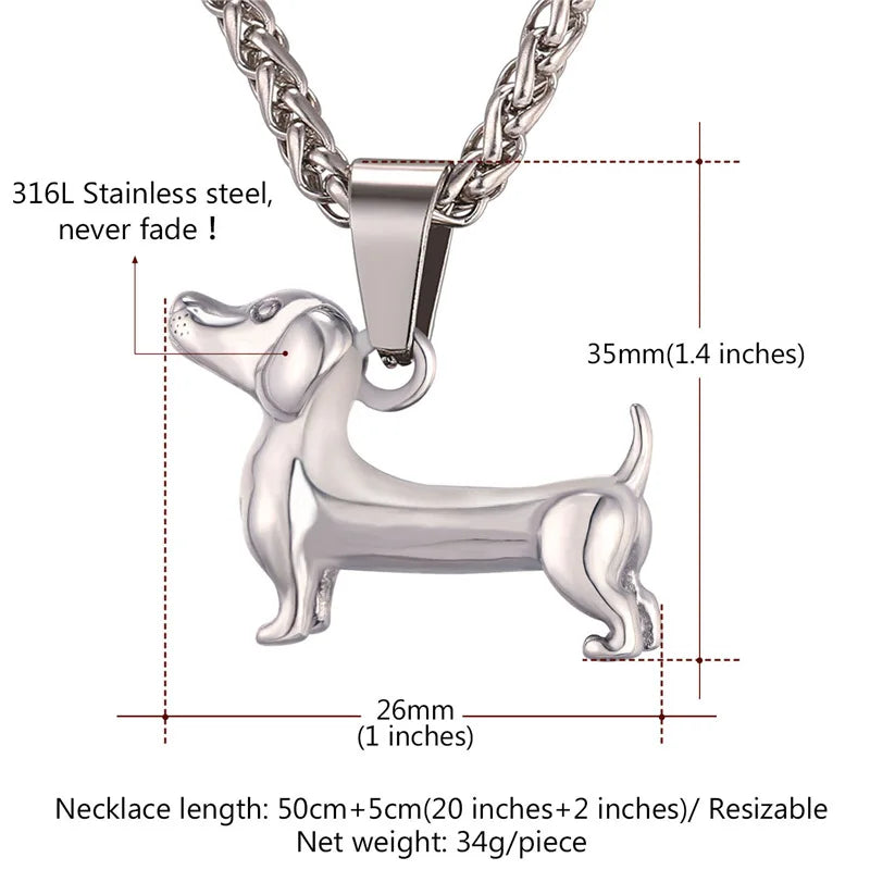 "Dachshund Delight: Stylish Stainless Steel Dog Necklace for Men - Perfect Gift for Sausage Dog Lovers!"