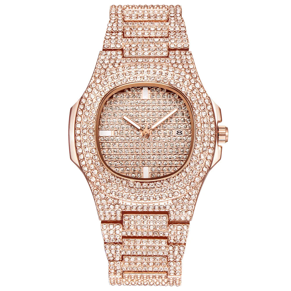 Mens Watches Luxury Brand Fashion Diamond Date Quartz Watch