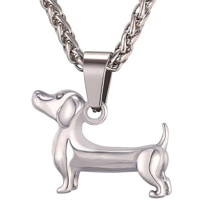 "Dachshund Delight: Stylish Stainless Steel Dog Necklace for Men - Perfect Gift for Sausage Dog Lovers!"